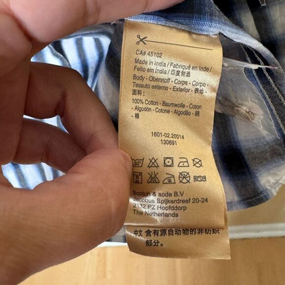 Scotch & Soda Shirt Mens Medium Blue Button Up Plaid Long Sleeve Classic Fit New - Picture 9 of 12